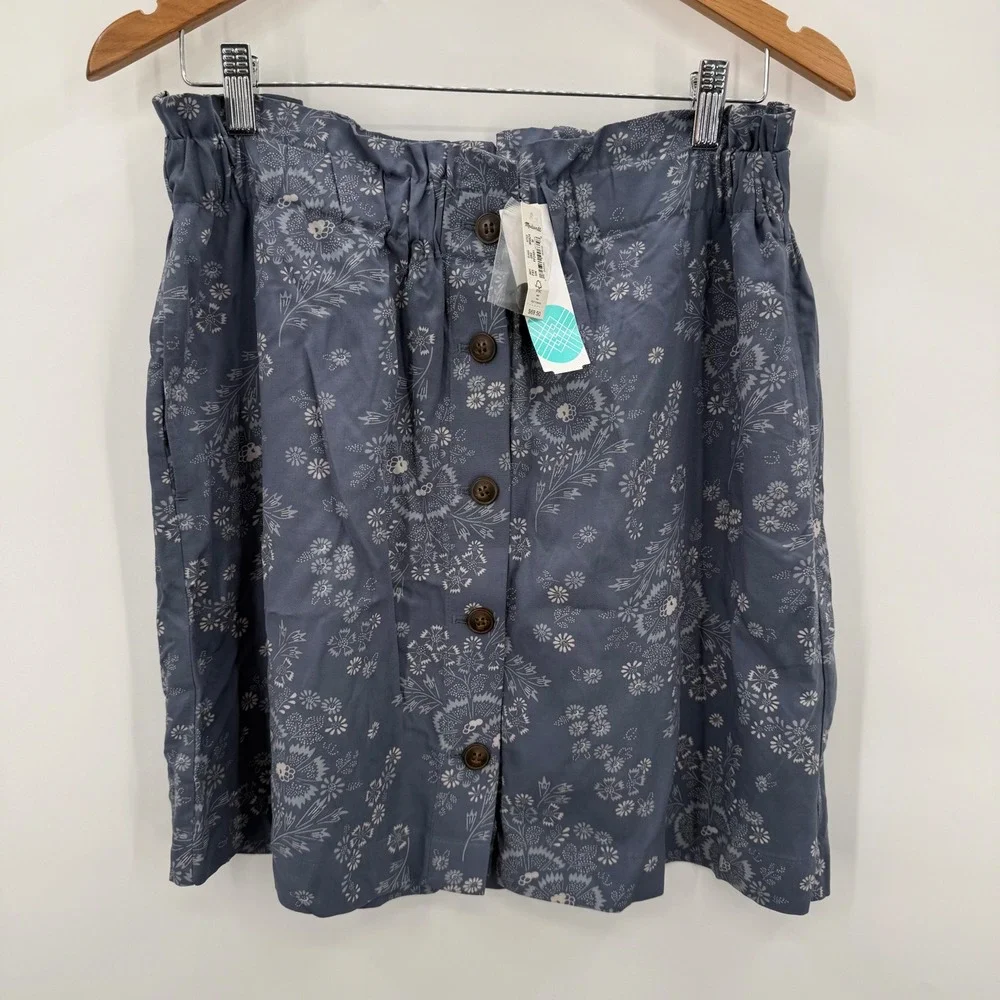 Madewell Paperbag Button‎ Front Mini Skirt Blue Floral Womens Size Medium NEW